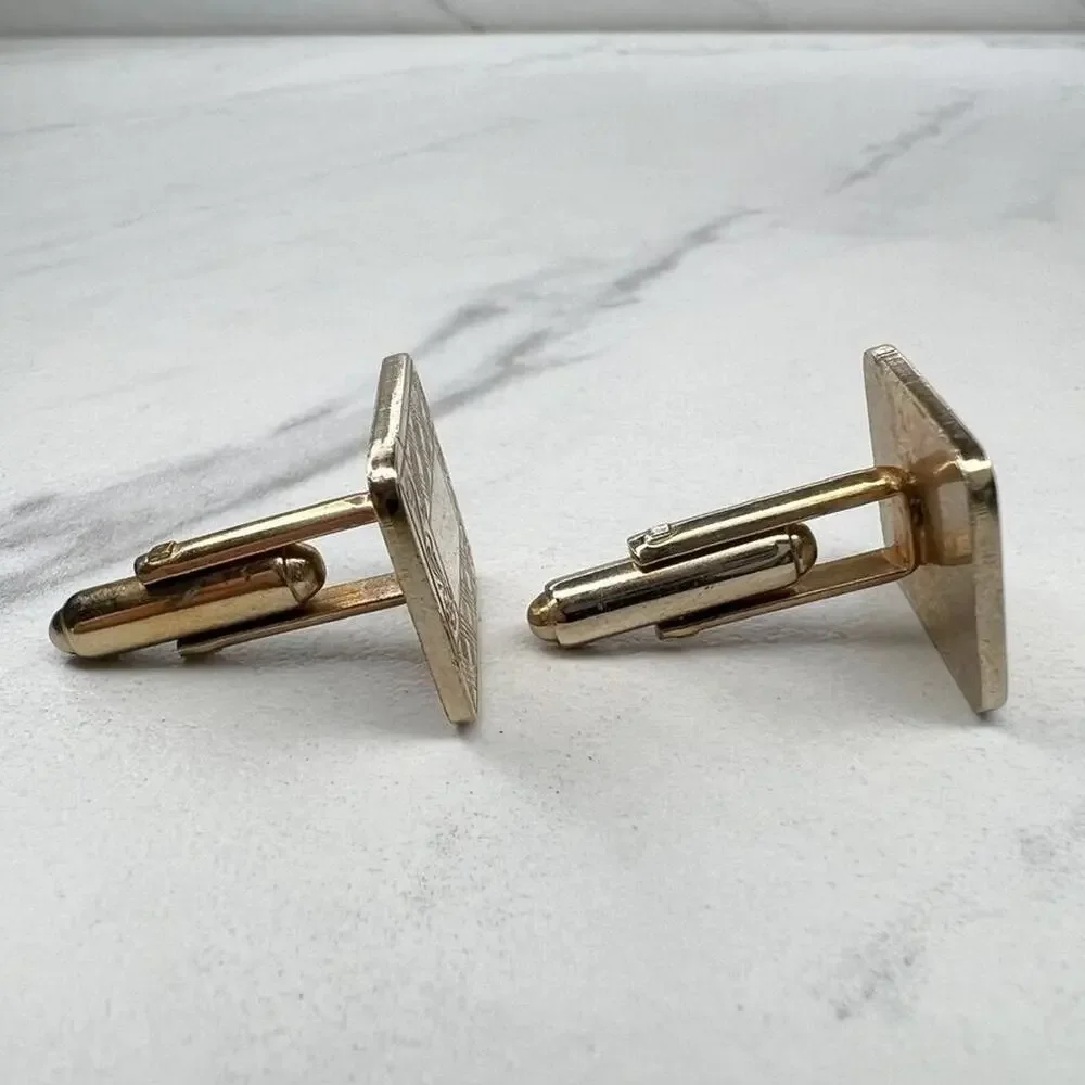 Vintage Gold Tone Floral Vine Scroll Engraved Etched Cufflinks